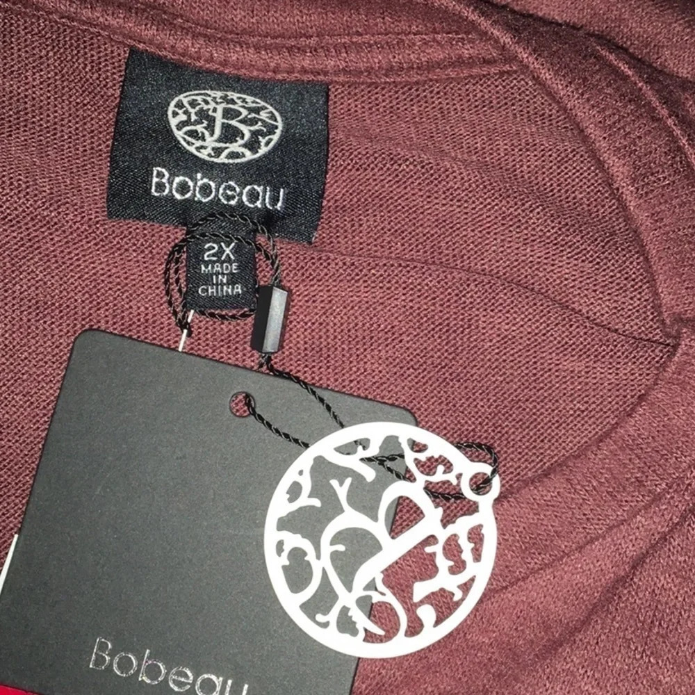 Bobeau Side Button Fleece Pullover Blouse Top 2X Red Rose Mauve Begonia Plus - Picture 4 of 5